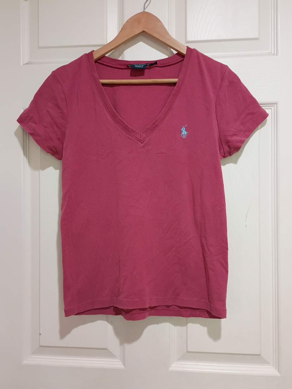 Ralph Lauren Raspberry V-Neck Polo Tee Size Large